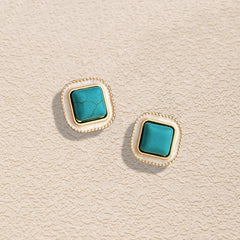 Vintage Inspired Turquoise & Gold Cabochon Studs