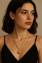 Heart Pearl Chain Necklace