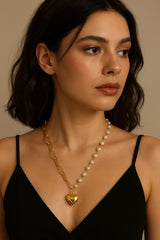 Heart Pearl Chain Necklace