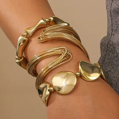 Geometric Wave Pattern Open Hand Bracelet Women_s Punk Exaggerated Style Combination Set Irregular Shape Resin Durable Jewelry