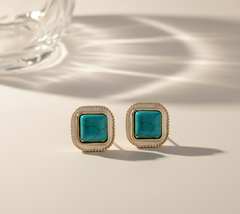 Vintage Inspired Turquoise & Gold Cabochon Studs