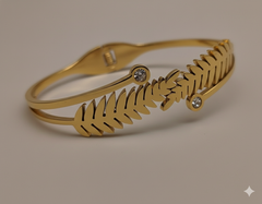 Fern Leaf Zircorn Cuff Bangle Bracelet