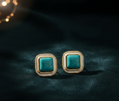 Vintage Inspired Turquoise & Gold Cabochon Studs