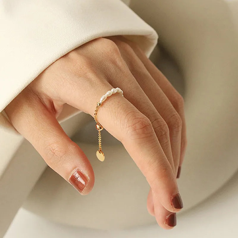Fashion solid color pearl beaded women_s rings