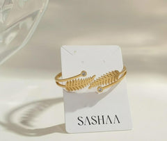 Fern Leaf Zircorn Cuff Bangle Bracelet