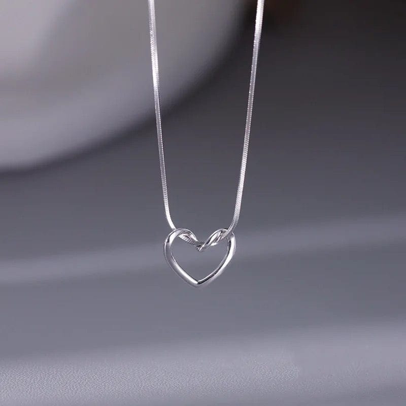 Twisted Heart Pendant Necklace Silver