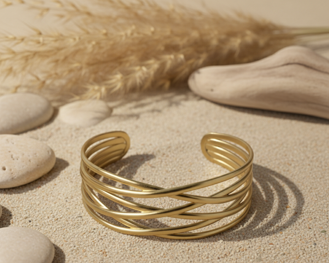 Multi Layer Cross Wire Cuff Bracelet